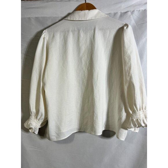 Zara Ivory Blouse with Pearl Rhinestone Collar Size Large  E8 - Picture 7 of 7